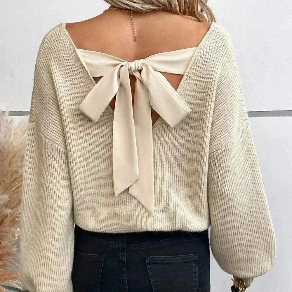 Apricot Casual Womens Back Strap Lantern Sleeve Sweater - Picture 4 of 5